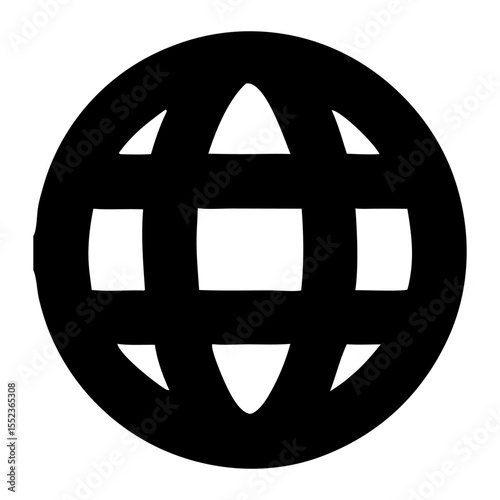 Global Connection A Simple Black and White Globe Icon Representing Worldwide Networking, International Communication, and Global Reach