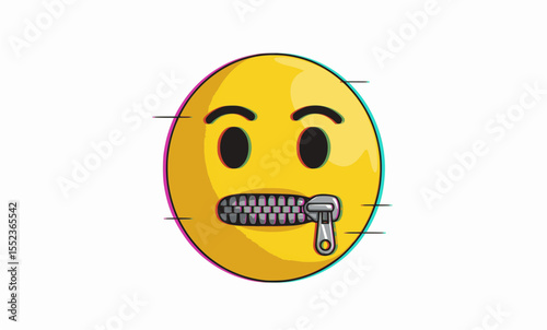 Zipped Lips Emoji Glitch Art Illustration of a Silent Face