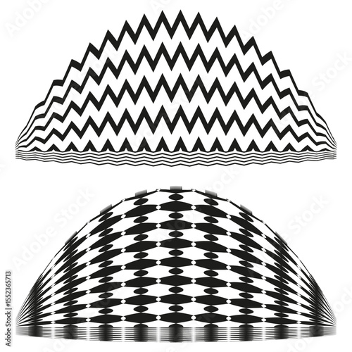 Wavy dome pattern. Striped half spheres. Abstract geometric shape. Vector visual texture.