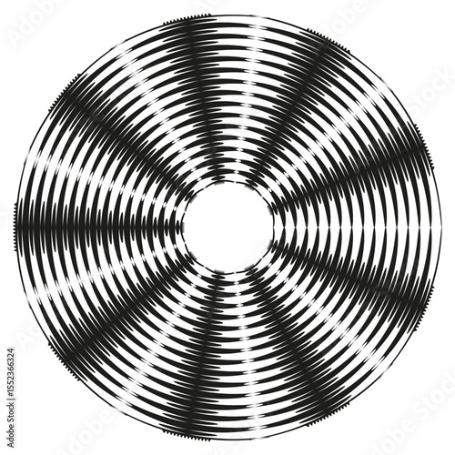 Rotating circle illusion. Radial striped pattern. Hypnotic optical effect. Vector motion graphic.