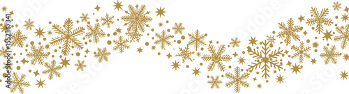 Christmas border, gold snowflakes banner