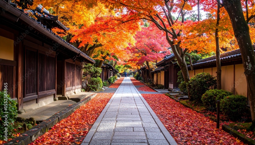 Fototapeta premium 紅葉のトンネルと京都の小道