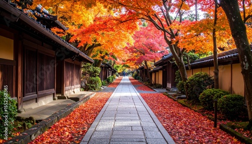  紅葉のトンネルと京都の小道
