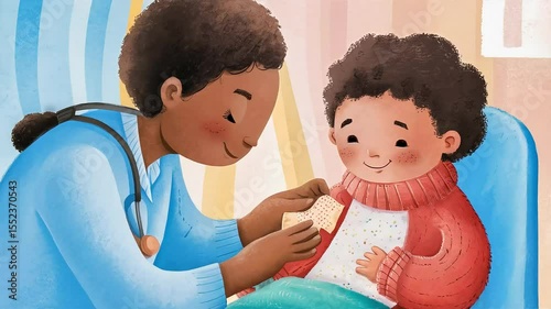 Wallpaper Mural A gentle medical professional carefully applies a bandage to a calm young child's arm in a warm setting Torontodigital.ca