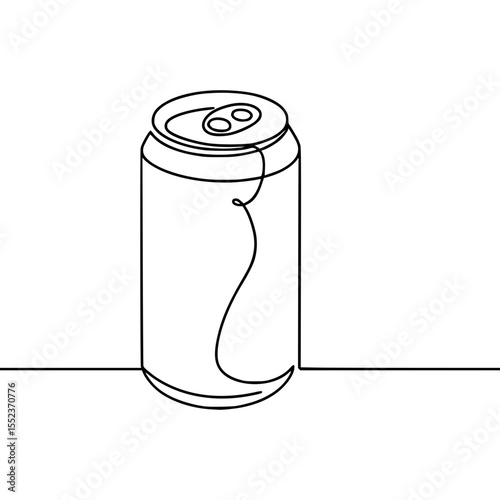 Minimalist continuous line art drawing of a beverage can