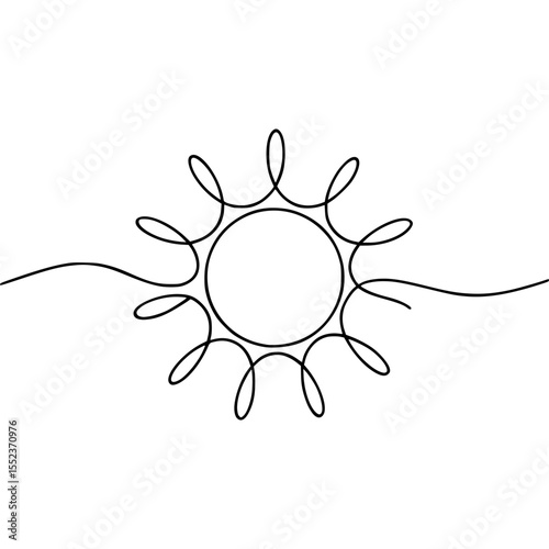Minimalist Continuous Line Sun Icon with Looping Rays on Light Background