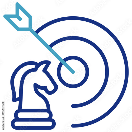 Single icon of the chess horse piece with the target and the right strategy arrow will lead to accurate and successful goal achievement.