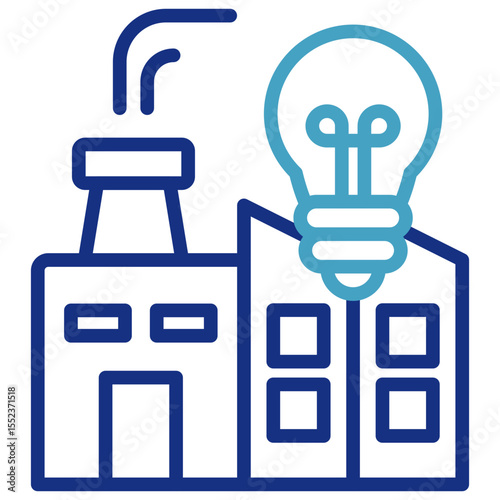 Icon depicting energy concepts such as the development of energy-efficient technologies, innovation, or utilities, particularly in the context of buildings or industry.