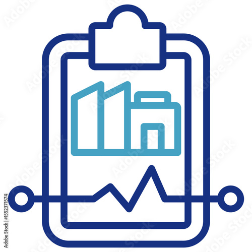 Reporting icon with representation of building industry and performance data, making them ideal for representing operational or business performance analysis and monitoring.