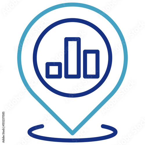 Icon combines a location symbol with a representation of data or statistics making it ideal for representing information tied to a place or region.