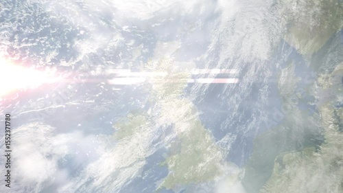 Earth zoom in from space and focus on Alloa, Scotland, Clackmannanshire, Great Britain. Background for travel intro or blog. Satellite view. 3D style Animation. Images from NASA.