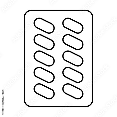 Outline pill, blister isolated on white background. Vector drugs packaging, pharmacy products for health. Outline painkillers, antibiotics, vitamins, aspirin, drug