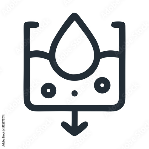 Flat vector icon showing sediment separation in water treatment.