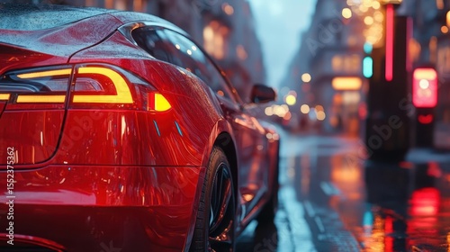 Wallpaper Mural Electric vehicle charging in a city street, ecoconscious, clean energy transition, modern design Torontodigital.ca