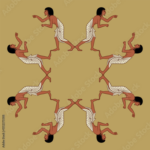 Geometrical ethnic frame or mandala with ancient Egyptian men.