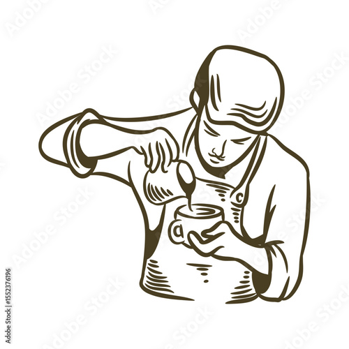 barista coffee retro hand drawing illustration