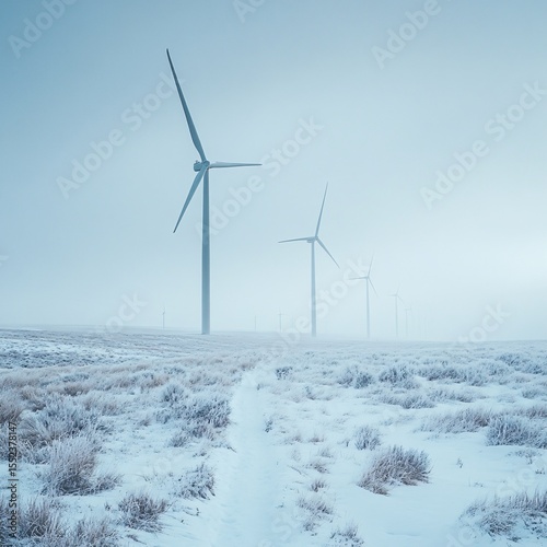 Wallpaper Mural wind turbines in snow-covered plains, cold tones, atmospheric Torontodigital.ca