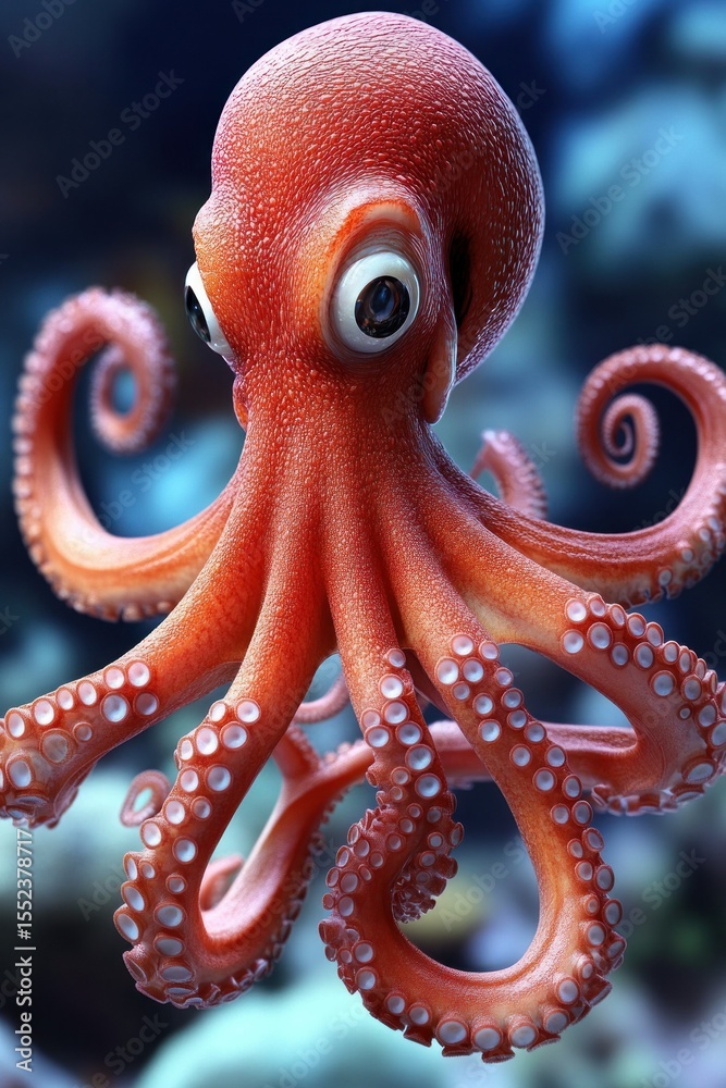 Charming Red Octopus with Curious Eyes Charming Red Octopus with Curious Eyes
