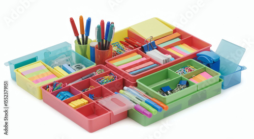 colorful paper clips on white