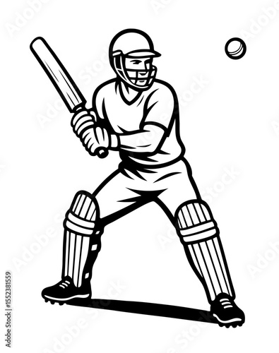 A man is playing cricket and is about to hit the ball