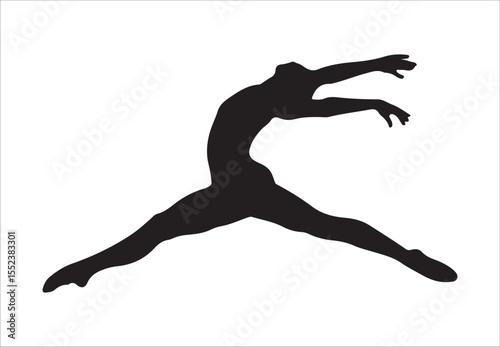 Graceful silhouette of a ballet dancer in mid leap with arms outstretched
