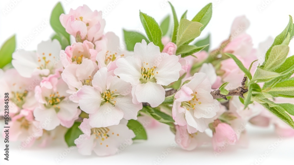 Fototapeta premium Delicate Pink Apple Blossoms on White Background