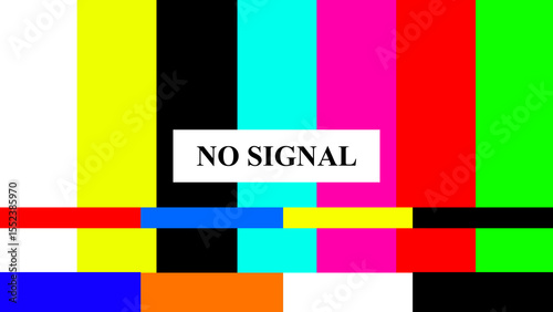 Classic tv color bars with no signal text on a retro television screen displaying a retro design