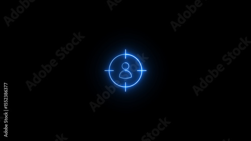 Target audience icon design representing focus and precision in marketing and user acquisition against a black backdrop illustrating the concept of reaching the right person