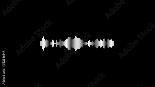 Abstract white audio waveform visual representation on a black background representing sound waves and digital music technology.