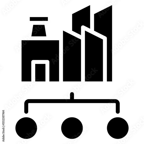 Icon for an industrial facility or company with a production process that produces some output or distribution.