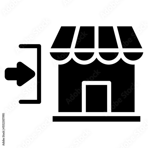 Icon visually depicts a store building with an arrow pointing into it marketing to attract customers to come to the store or visit the online platform.