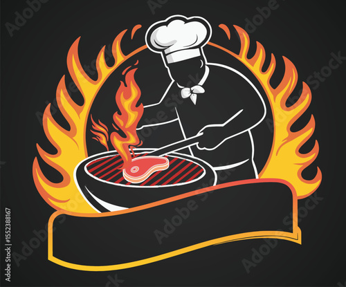 A fiery BBQ logo design illustration concept.
