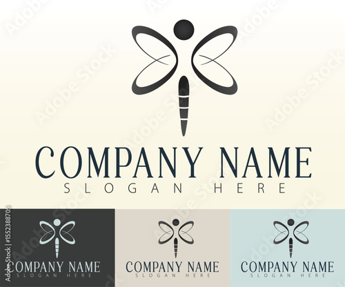 Clean line art forming an abstract dragonfly or flower shape