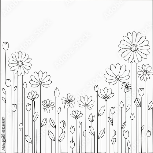 A set of elegant black line flower vectors in horizontal layout, perfect as decorative borders with space for text or copy. Delicate hand-drawn floral designs on a clean white background.