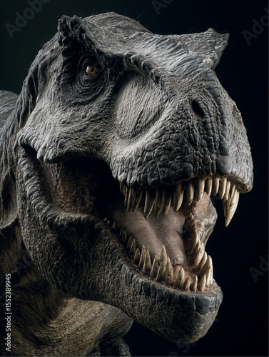 Close-up of Tyrannosaurus Head with Open Mouth – Realistic Dinosaur Portrait