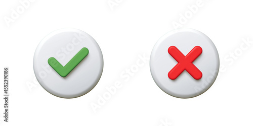 A green checkmark and red cross buttons in digital interface transparent background