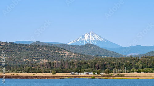Mount McLoughlin rises behind Agate Lake near Eagle Point, Oregon, USA