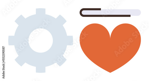 Gear and heart icon combination, symbolizing harmony between technology and human emotion. Ideal for innovation, healthcare, compassion, collaboration, balance, productivity, simple flat metaphor