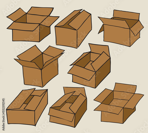 Set of box , doodle style , Vector illustration on white  background.