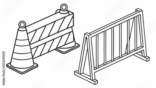 Construction Site Safety Barriers Roadblocks, Cones, and Fencing Illustrations