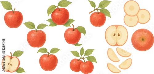 Watercolor Apple Fruit Illustration Hand-Painted Red and Green Organic Apples for Healthy Food and Botanical Design | Generative AI
