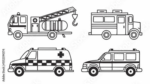 Emergency Vehicles Ambulance, Rescue Truck, and Medical Van Illustrations