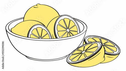 Fresh Lemons in a Bowl Zesty Citrus Illustration