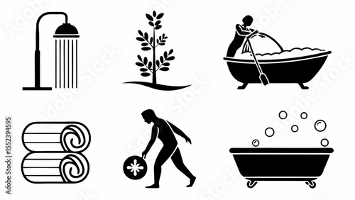 Relaxing Spa Day Shower, Bath, and Wellness Icons
