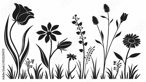 Elegant Black and White Floral Silhouettes Nature's Grace