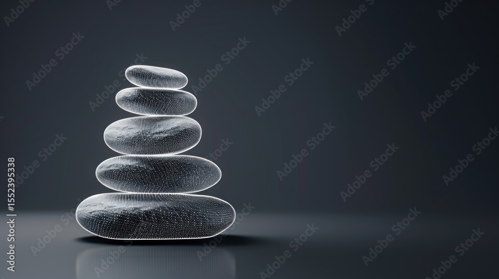 Obraz premium Serene Stacked Stones: A Digital Zen Garden