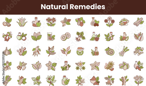A diverse collection of natural remedies including herbs, oils, and plants, showcasing their healing properties in a colorful and engaging graphic design.