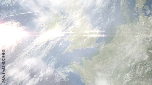 Earth zoom in from space and focus on Clevedon, England, South West England, Great Britain. Background for travel intro or blog. Satellite view. 3D style Animation. Images from NASA.
