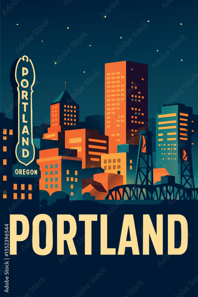 Naklejka premium Portland Cityscape at Night.eps