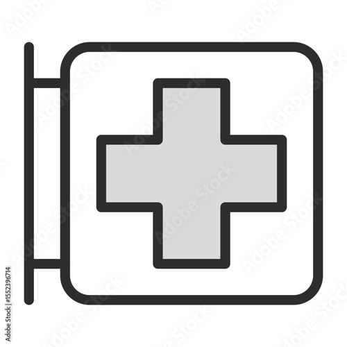 Pharmacy Sign Icon. Medical cross, drug store, clinic, hospital, healthcare, health symbol, business. Editable vector line icon.